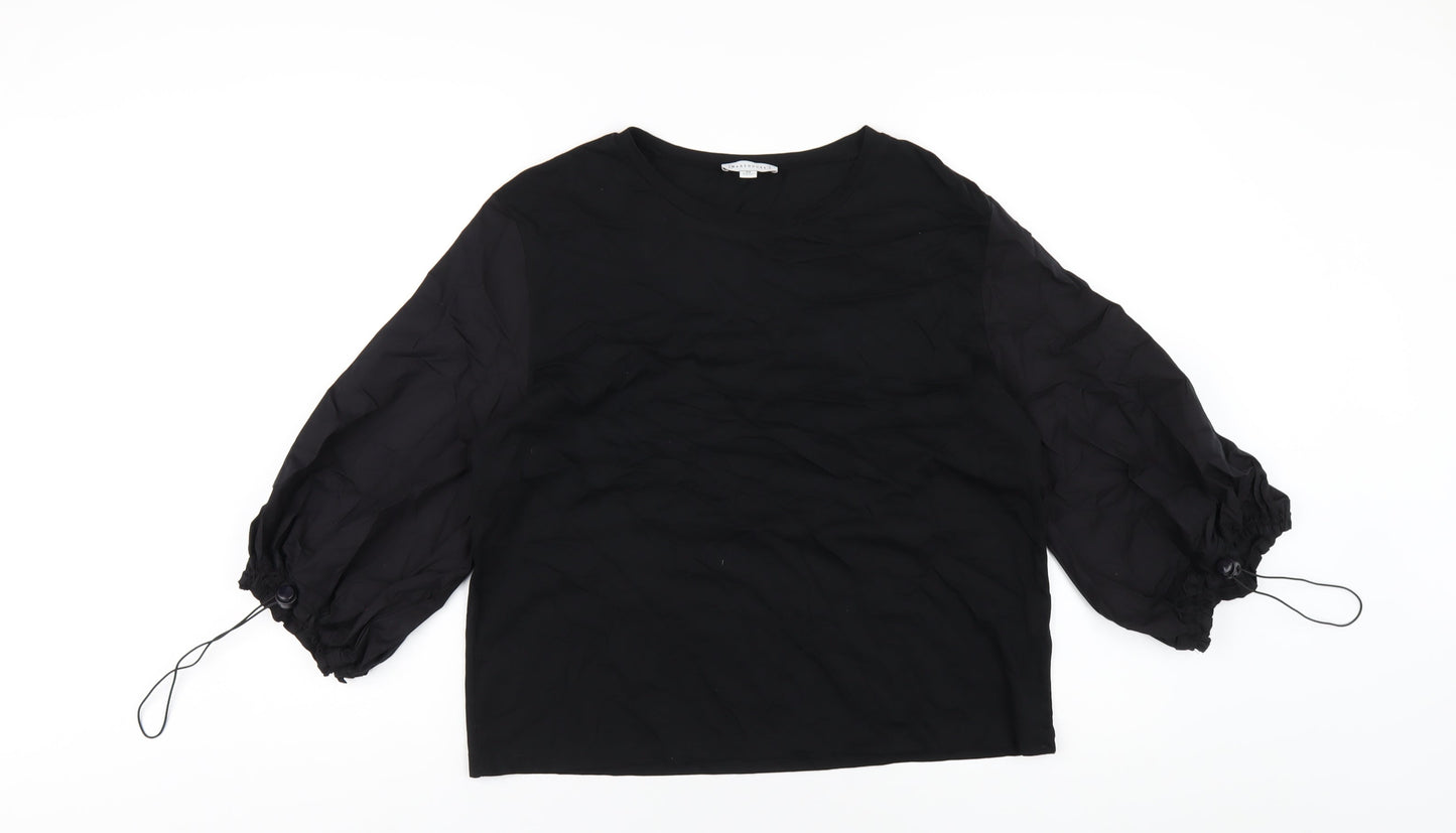Warehouse Womens Black Cotton Basic T-Shirt Size M Round Neck