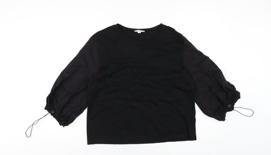 Warehouse Womens Black Cotton Basic T-Shirt Size M Round Neck