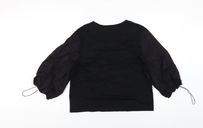 Warehouse Womens Black Cotton Basic T-Shirt Size M Round Neck