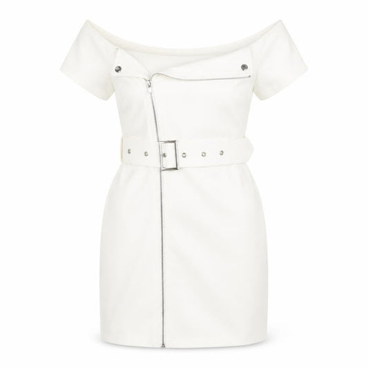 Super Down Womens White Viscose Mini Size S Off the Shoulder Zip