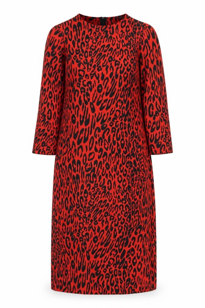 Zara Womens Red Animal Print Polyester A-Line Size S Round Neck Zip