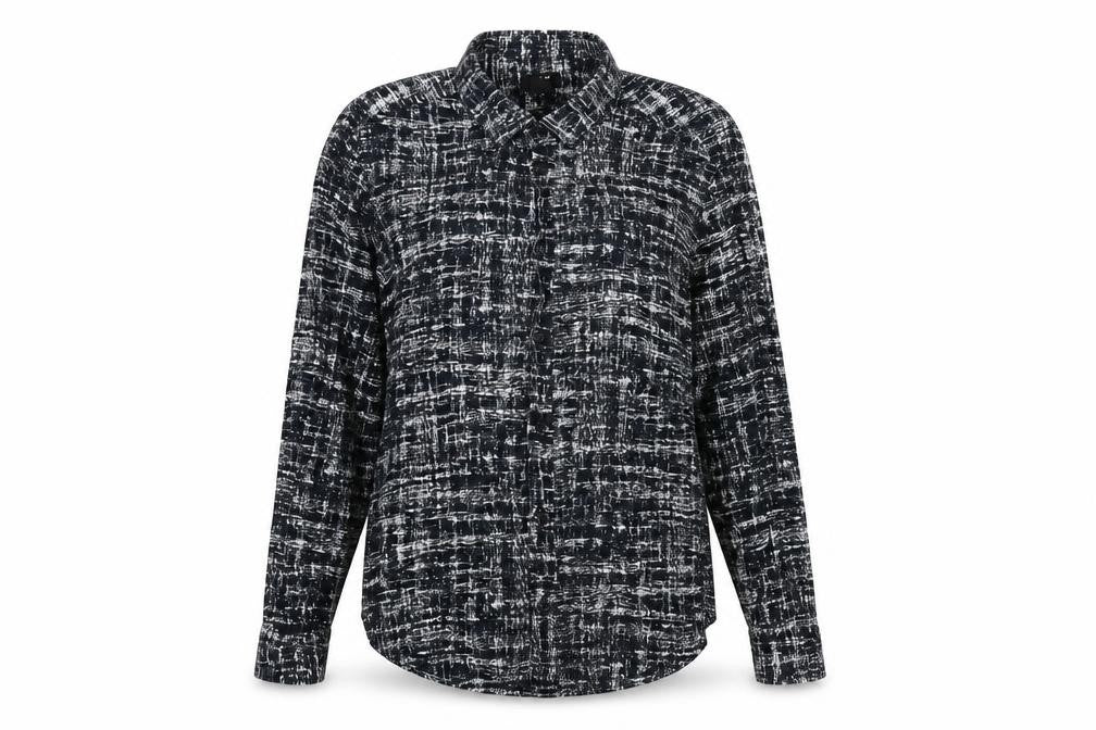 H&M Womens Black Geometric Cotton Basic Button-Up Size S Collared