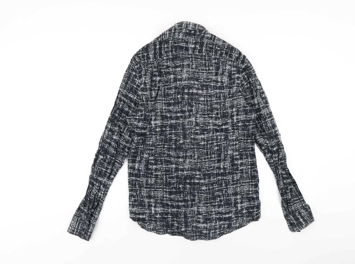 H&M Womens Black Geometric Cotton Basic Button-Up Size S Collared