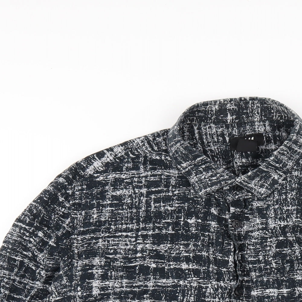 H&M Womens Black Geometric Cotton Basic Button-Up Size S Collared