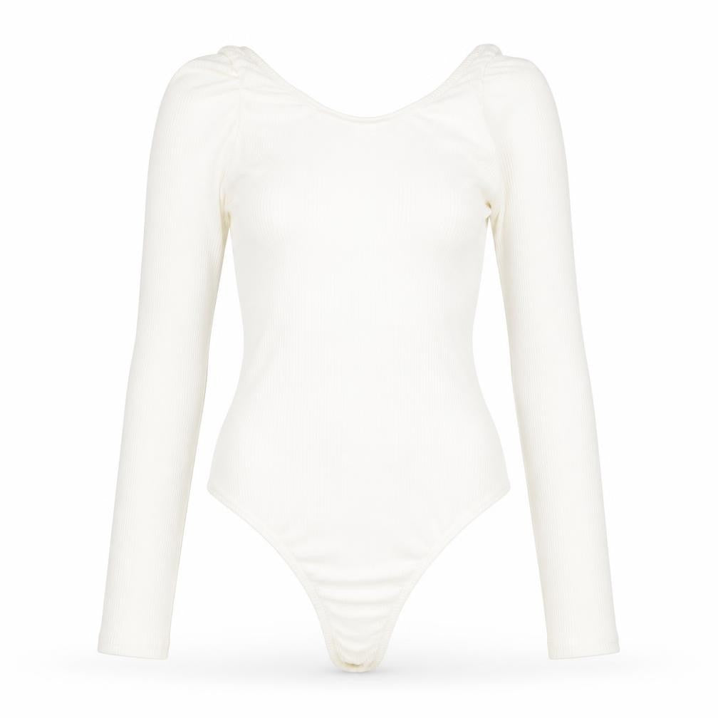PRETTYLITTLETHING Womens Ivory Polyester Bodysuit One-Piece Size 6 Snap
