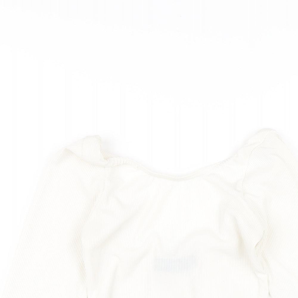 PRETTYLITTLETHING Womens Ivory Polyester Bodysuit One-Piece Size 6 Snap