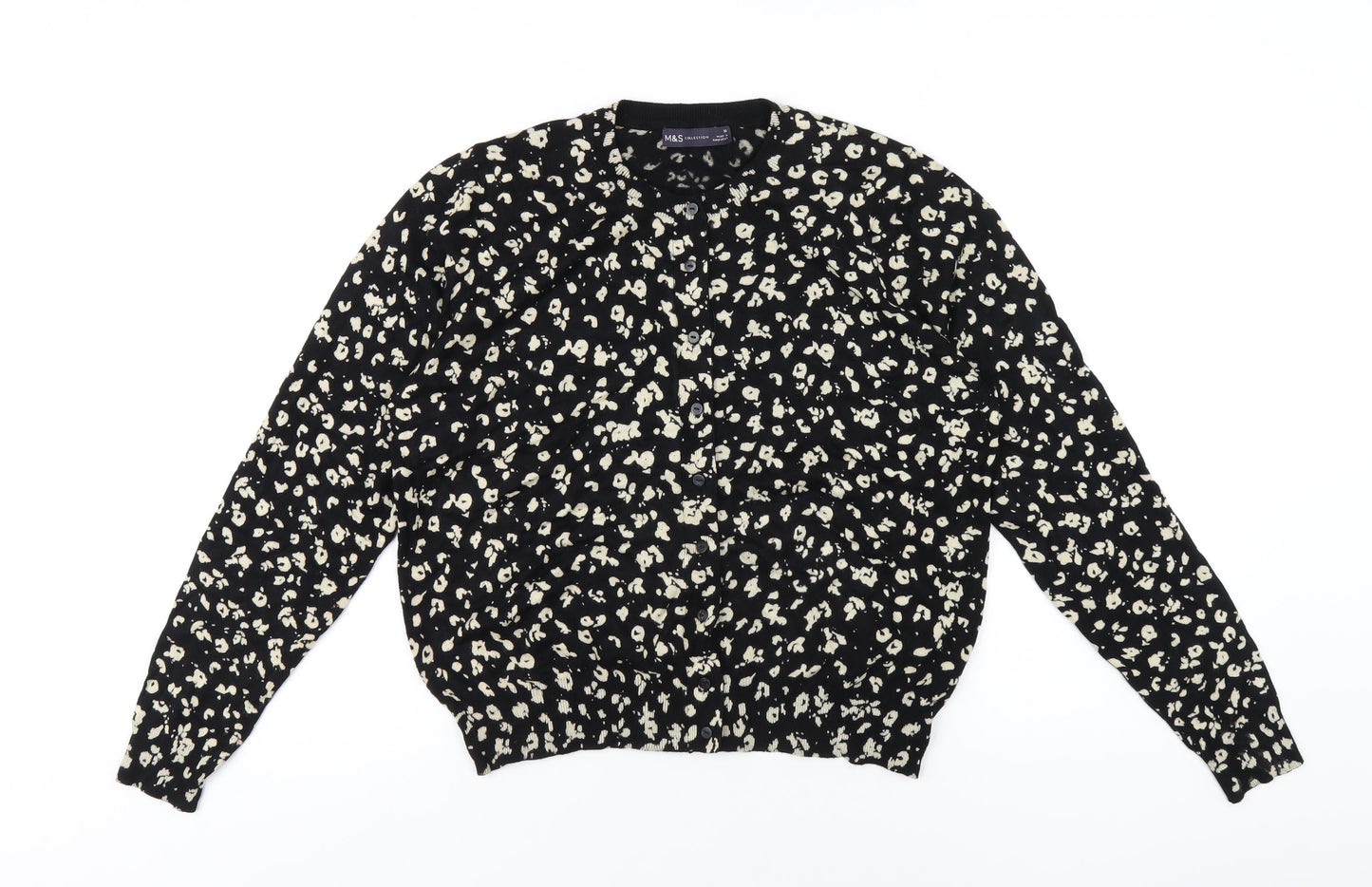 Marks and Spencer Womens Black Round Neck Geometric Viscose Cardigan Jumper Size 16