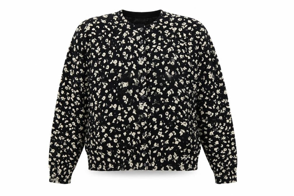 Marks & Spencer Womens Black Round Neck Geometric Viscose Cardigan Jumper Size 16