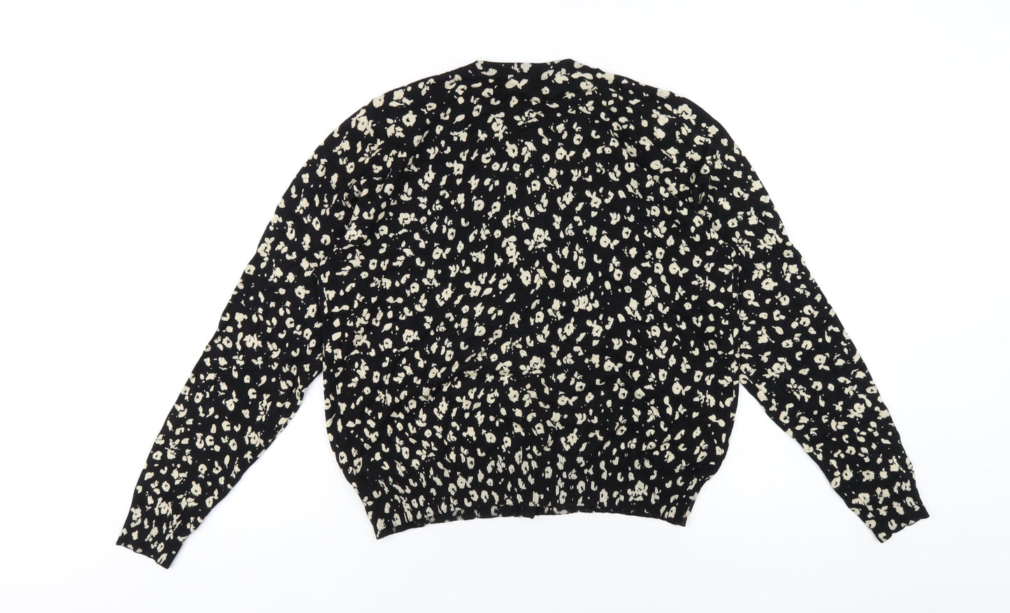 Marks and Spencer Womens Black Round Neck Geometric Viscose Cardigan Jumper Size 16