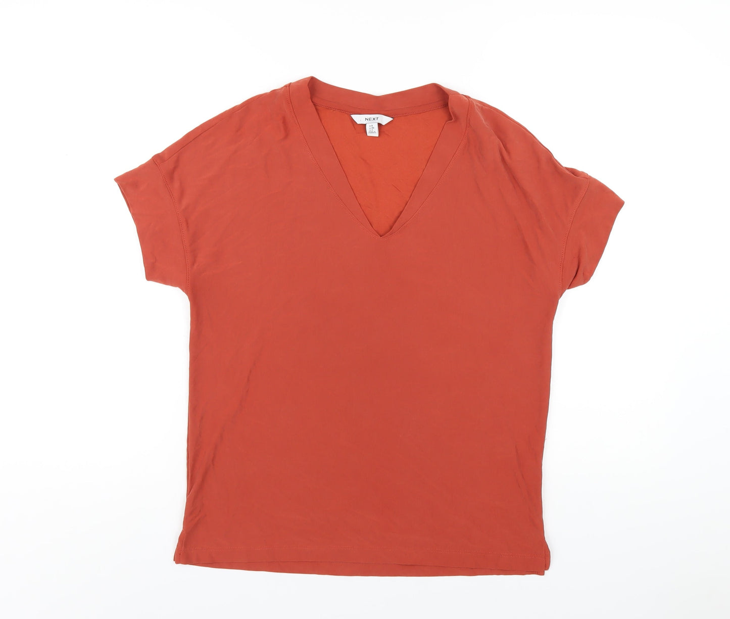 NEXT Womens Orange Modal Basic T-Shirt Size 8 V-Neck