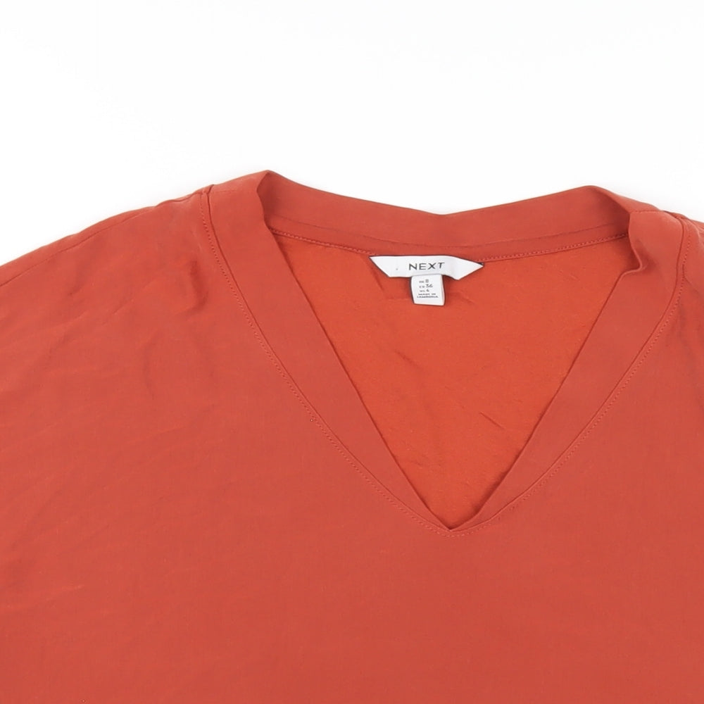 NEXT Womens Orange Modal Basic T-Shirt Size 8 V-Neck