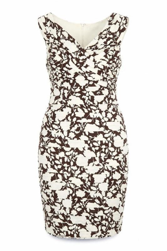 Phase Eight Womens Brown Floral Polyester Pencil Dress Size 16 V-Neck Zip