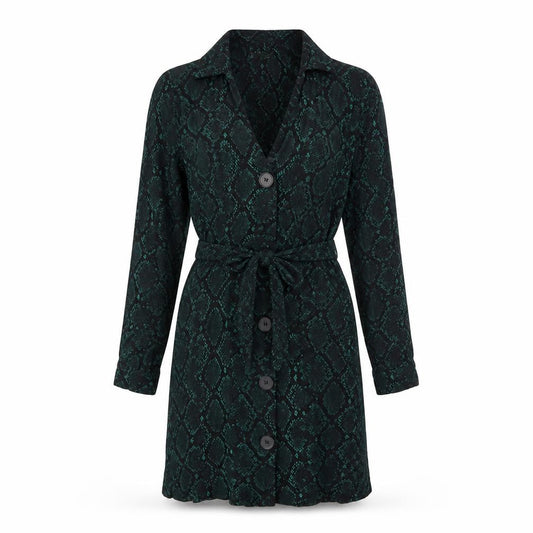 Zara Womens Green Animal Print Viscose Shirt Dress Size XS Collared Button - Snake Print