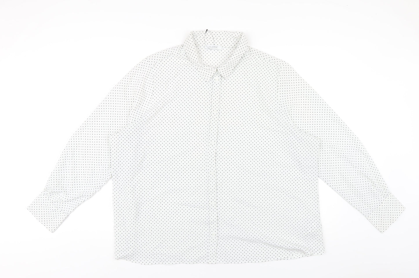 Classic Womens White Polka Dot Polyester Basic Button-Up Size 24 Collared