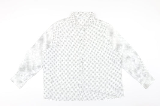 Classic Womens White Polka Dot Polyester Basic Button-Up Size 24 Collared