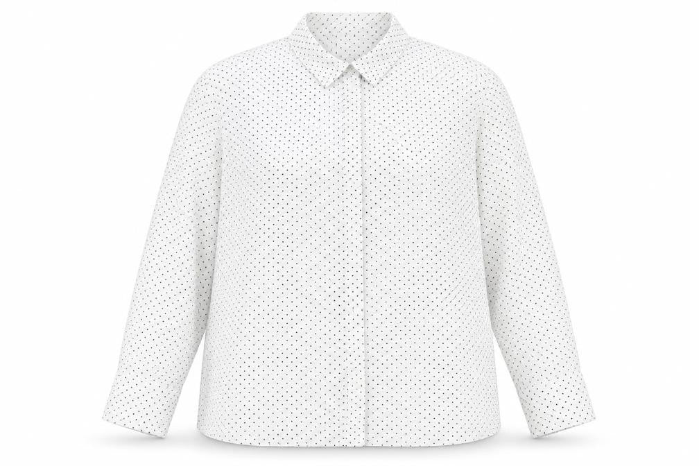 Classic Womens White Polka Dot Polyester Basic Button-Up Size 24 Collared