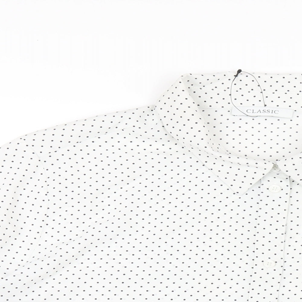 Classic Womens White Polka Dot Polyester Basic Button-Up Size 24 Collared