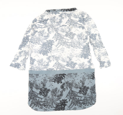 Next Womens Blue Geometric Viscose A-Line Size 14 V-Neck Pullover
