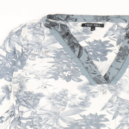 Next Womens Blue Geometric Viscose A-Line Size 14 V-Neck Pullover
