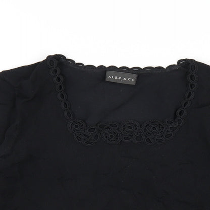 Alex & Co Womens Black Viscose Basic T-Shirt Size 10 Square Neck