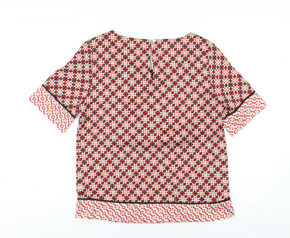Classics Womens Red Geometric Polyester Basic T-Shirt Size 10 Round Neck