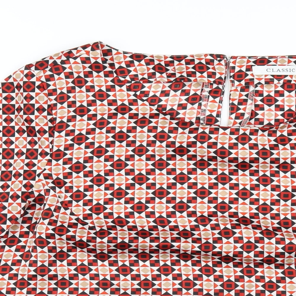 Classic Womens Red Geometric Polyester Basic T-Shirt Size 10 Round Neck