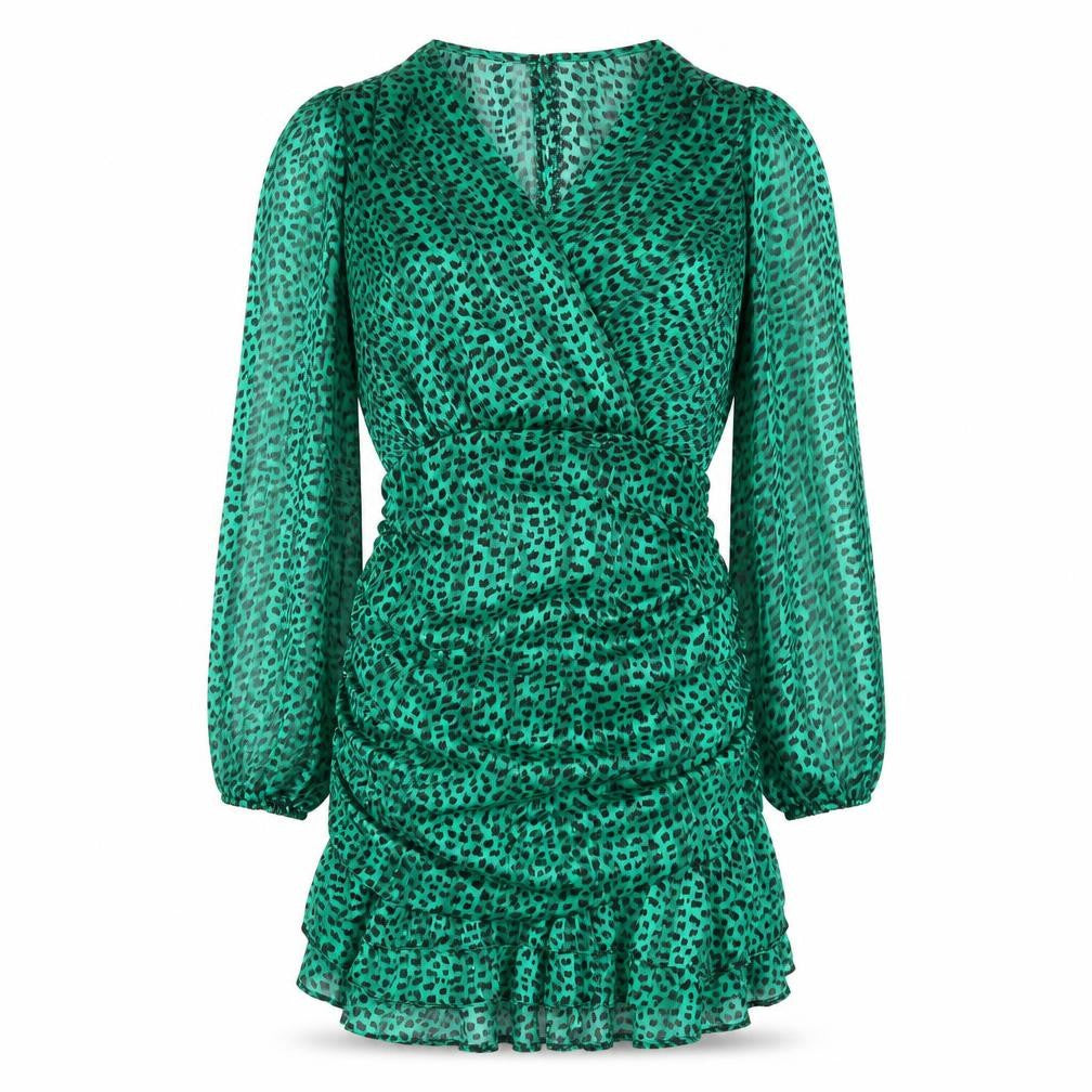 AX Paris Womens Green Geometric Polyester Mini Size 8 V-Neck Zip
