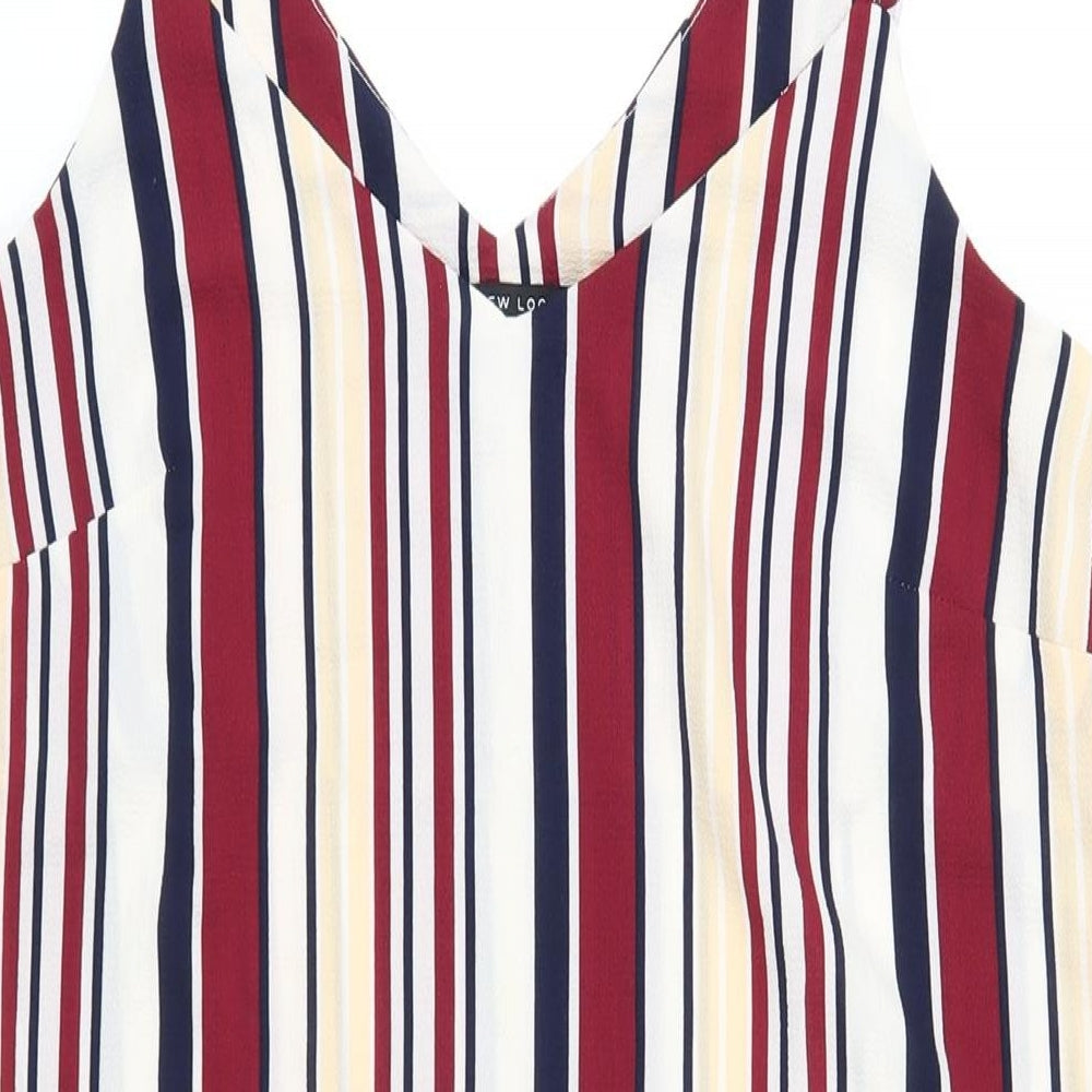 New Look Womens Multicoloured Striped Polyester A-Line Size 10 V-Neck Pullover