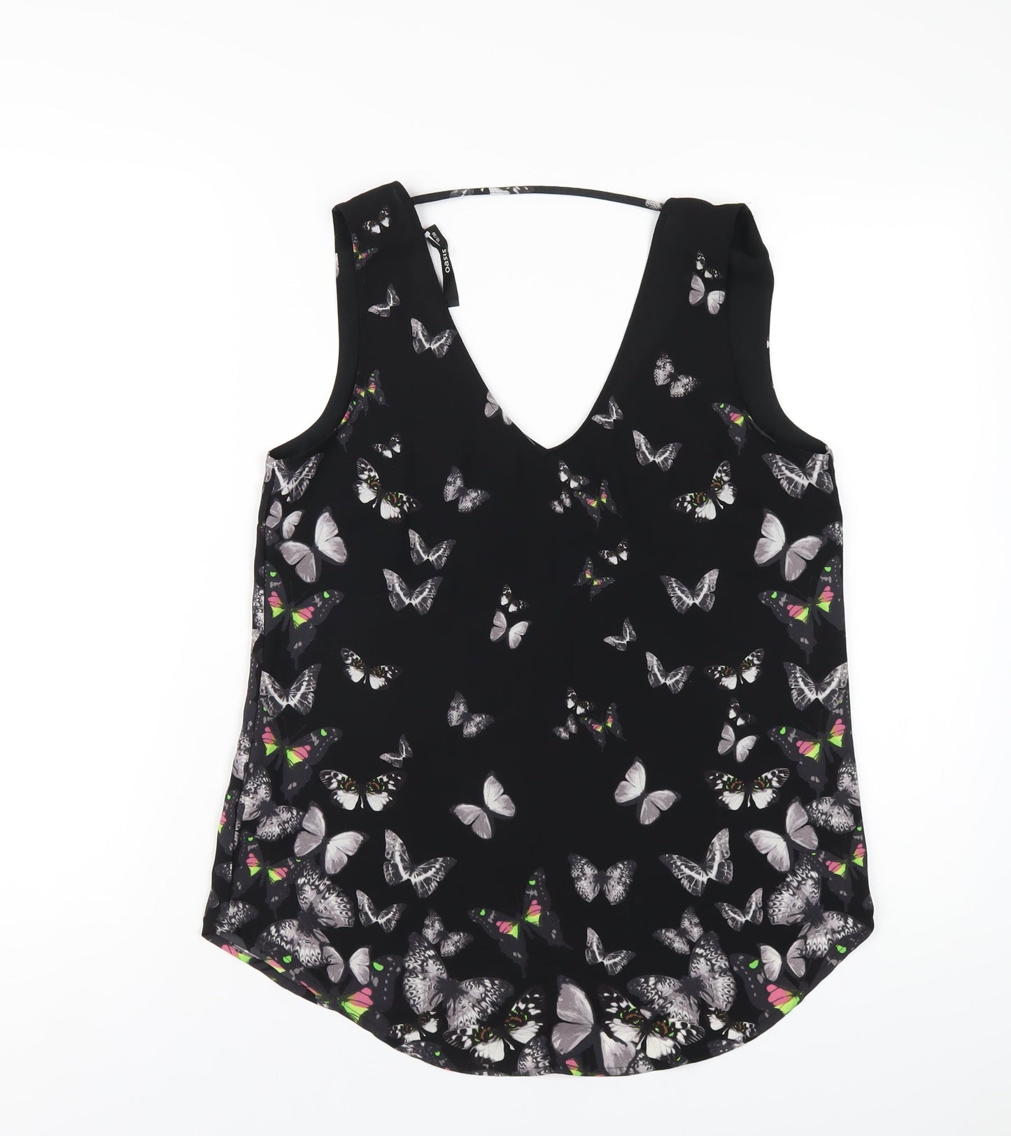 Oasis Womens Black Geometric Polyester Basic Tank Size 10 V-Neck - Butterfly Print