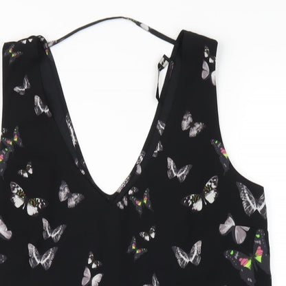 Oasis Womens Black Geometric Polyester Basic Tank Size 10 V-Neck - Butterfly Print