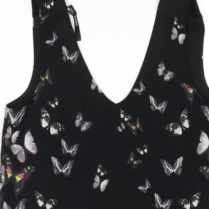 Oasis Womens Black Geometric Polyester Basic Tank Size 10 V-Neck - Butterfly Print
