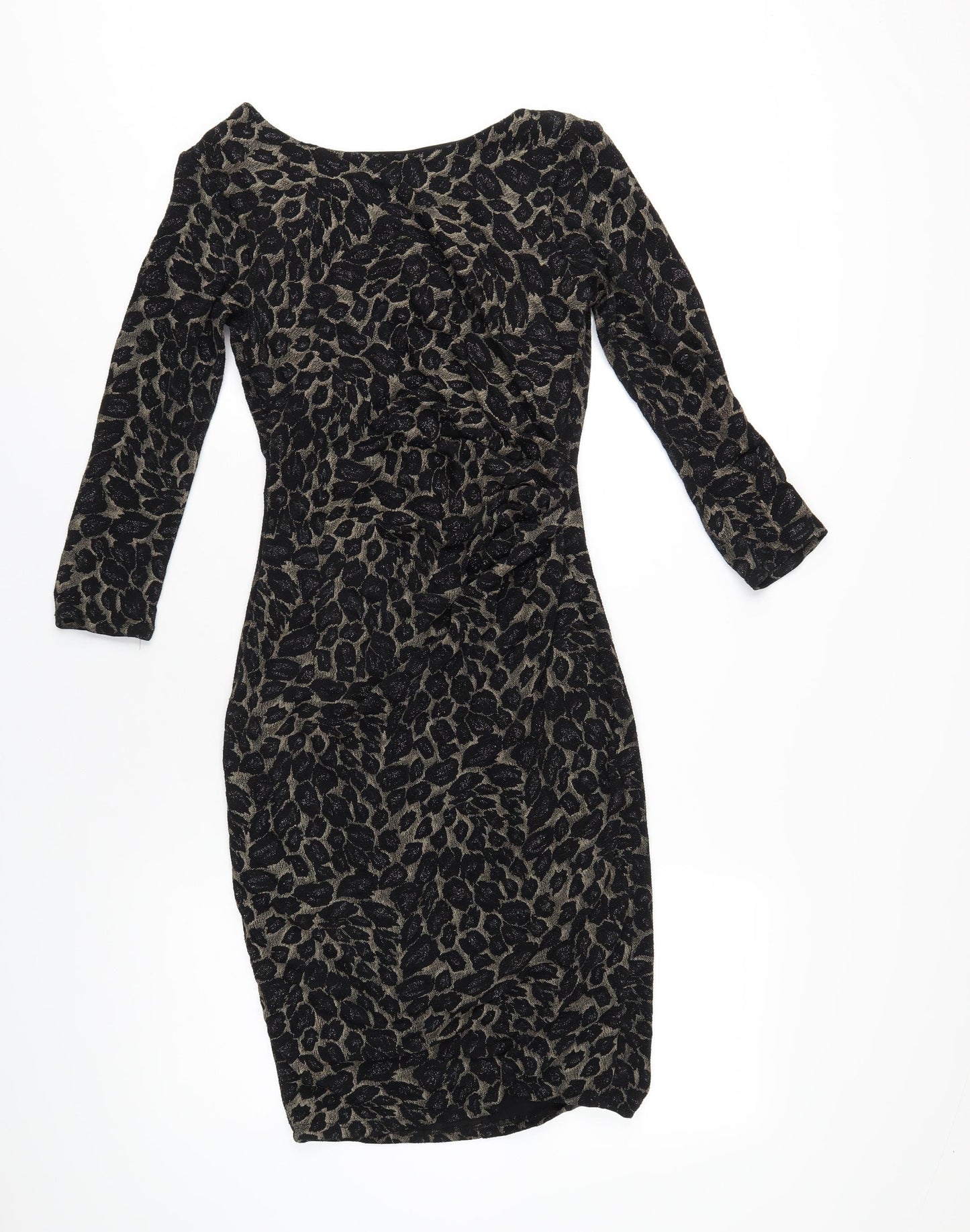 M&Co Womens Black Geometric Nylon Bodycon Size 8 Boat Neck Pullover