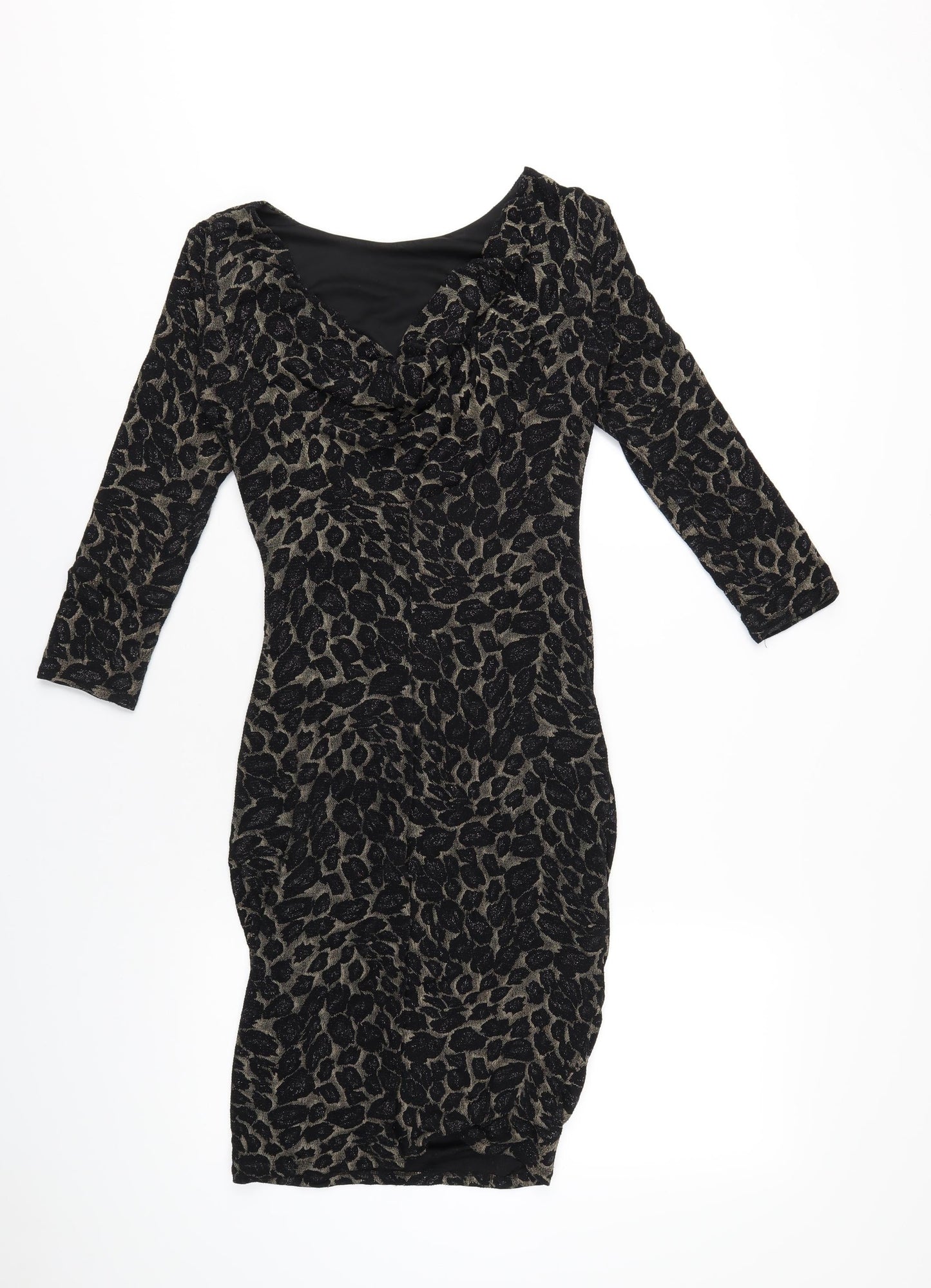 M&Co Womens Black Geometric Nylon Bodycon Size 8 Boat Neck Pullover