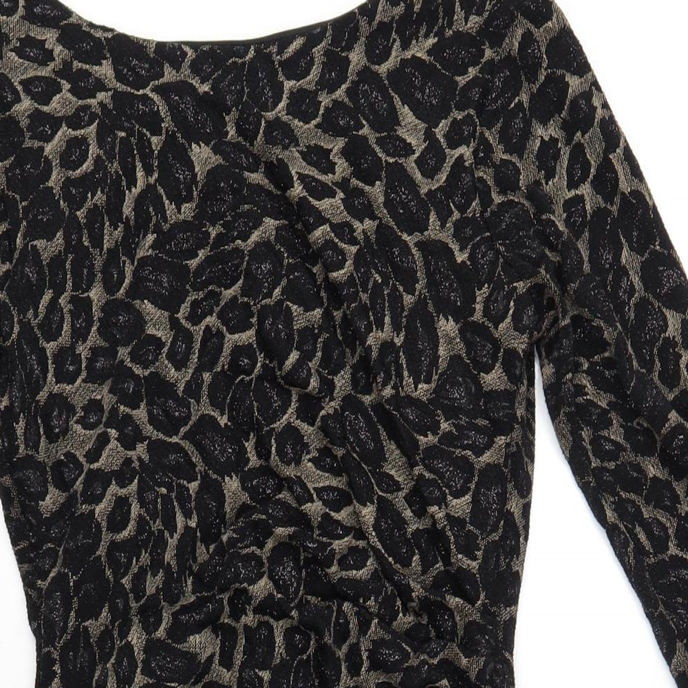 M&Co Womens Black Geometric Nylon Bodycon Size 8 Boat Neck Pullover