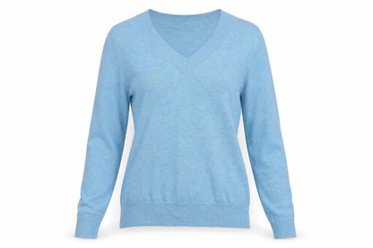 Frank Walder Womens Blue V-Neck Modal Pullover Jumper Size 12