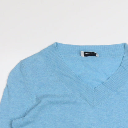 Frank Walder Womens Blue V-Neck Modal Pullover Jumper Size 12