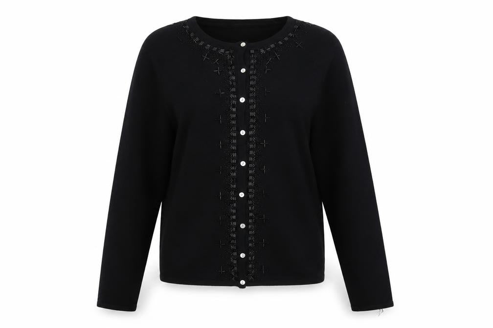 Mackays Black Round Neck Acrylic Cardigan Jumper Size S