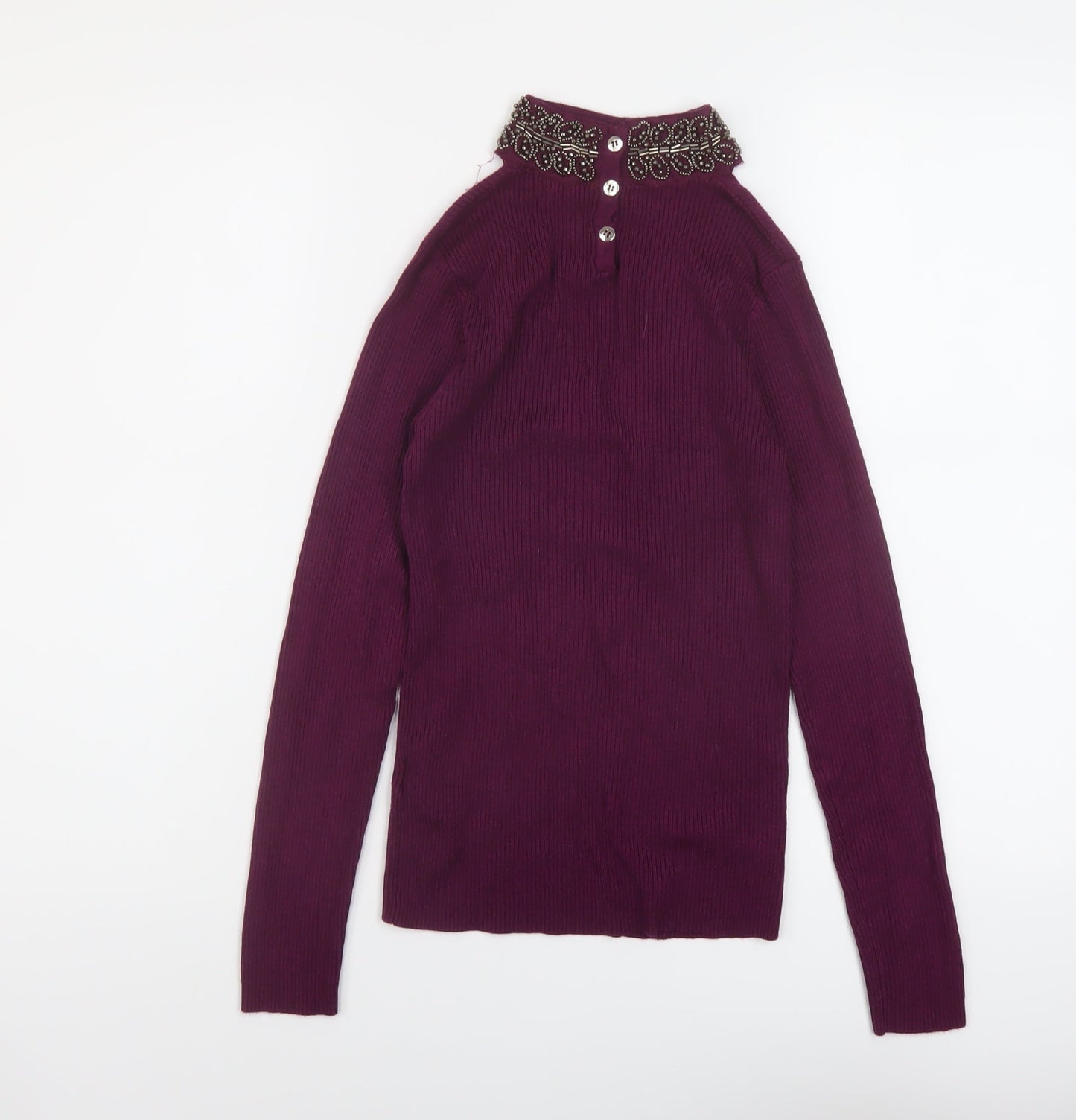 Oasis Womens Purple Mock Neck Viscose Pullover Jumper Size XS