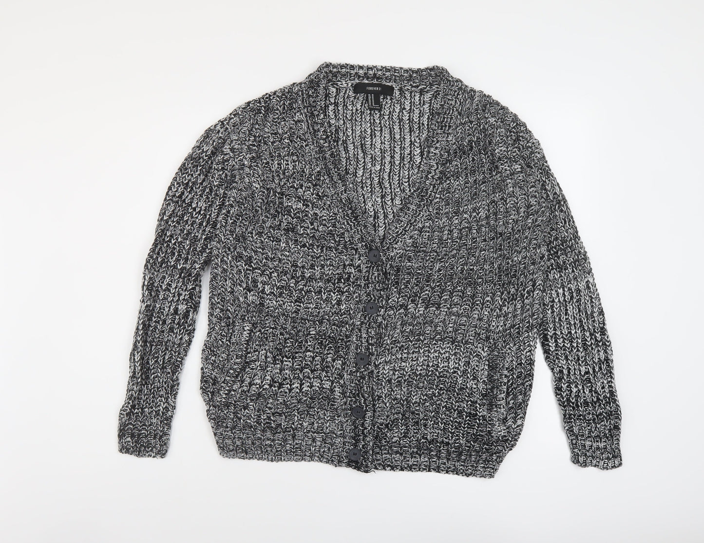 FOREVER 21 Womens Black V-Neck Acrylic Cardigan Jumper Size M