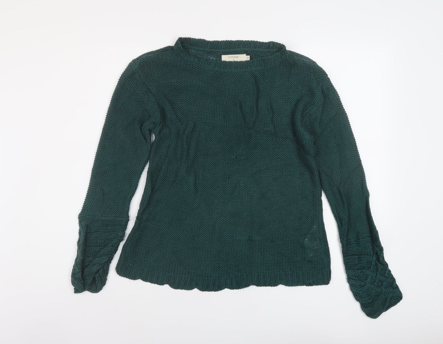 Cream Womens Green Round Neck Viscose Pullover Jumper Size M