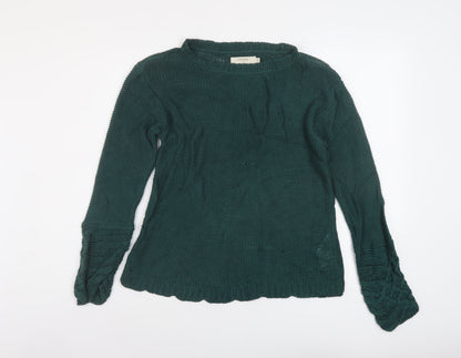 Cream Womens Green Round Neck Viscose Pullover Jumper Size M