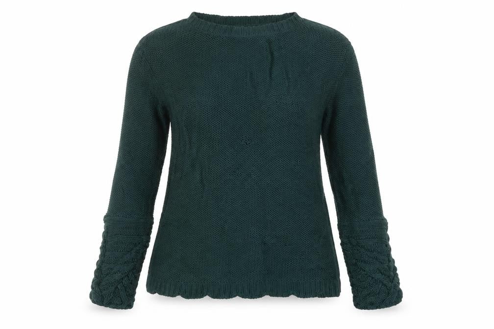 Cream Womens Green Round Neck Viscose Pullover Jumper Size M