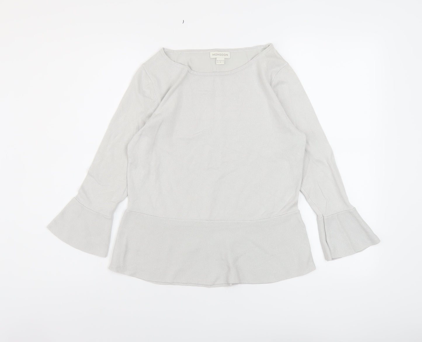 Monsoon Womens Grey Round Neck Viscose Pullover Jumper Size 10