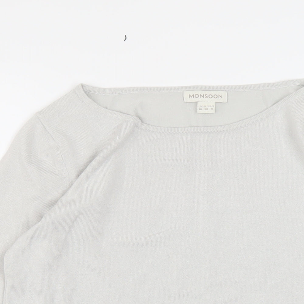 Monsoon Womens Grey Round Neck Viscose Pullover Jumper Size 10