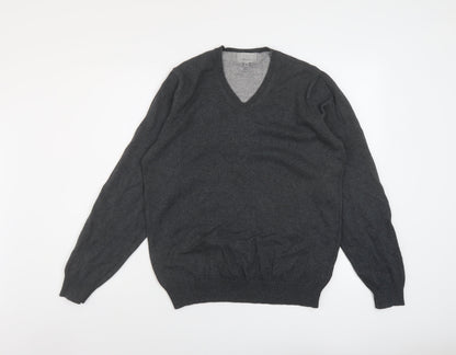 Marks & Spencer Mens Grey V-Neck Cotton Pullover Jumper Size S Long Sleeve