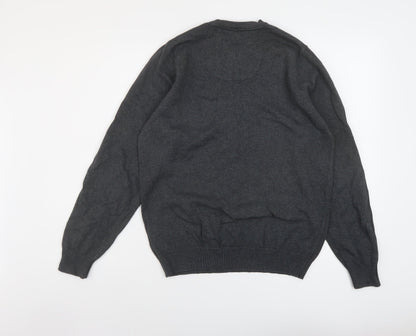 Marks & Spencer Mens Grey V-Neck Cotton Pullover Jumper Size S Long Sleeve