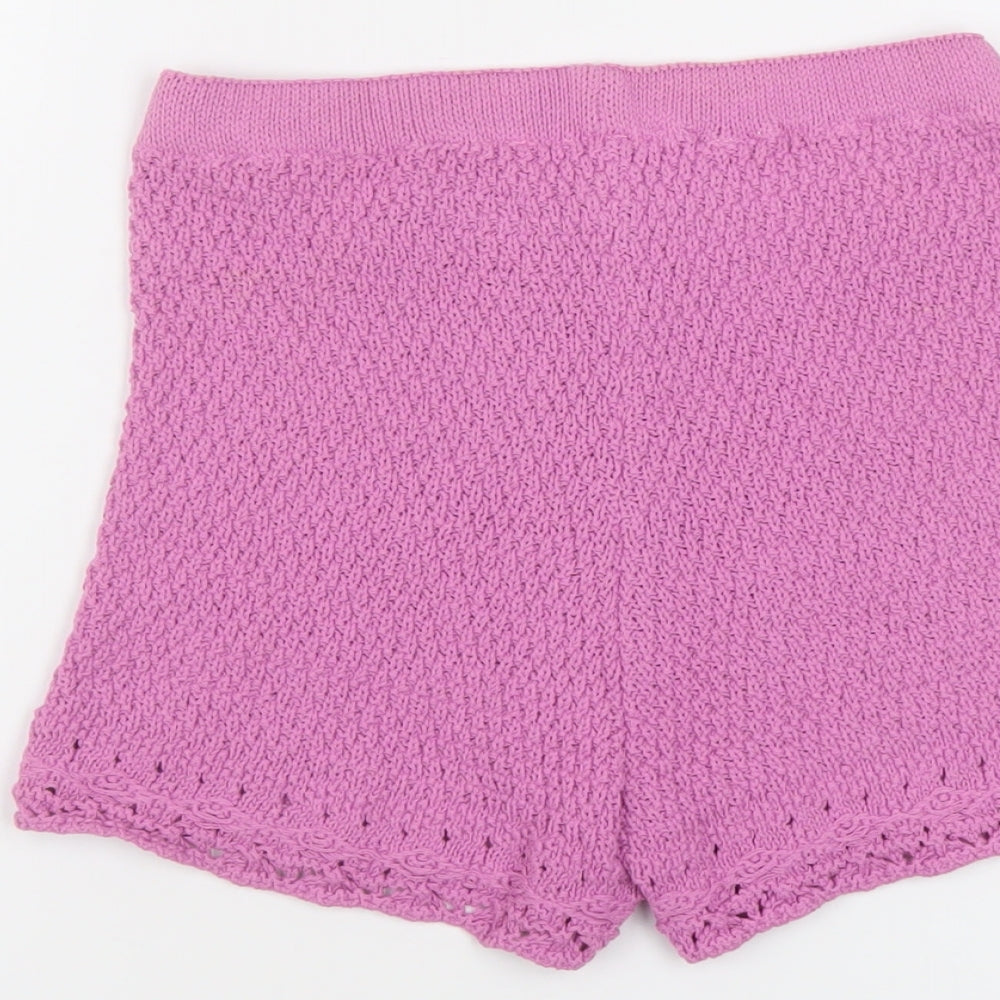 Pull&Bear Womens Purple Acrylic Basic Shorts Size M L4 in Regular Pull On