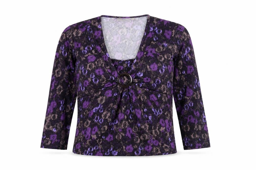 Country Casuals Womens Purple Geometric Viscose Basic Blouse Size M V-Neck - Buckle Detail