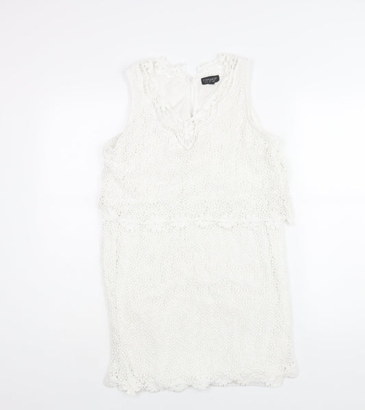 Topshop Womens White Polyester Shift Size 12 V-Neck Button