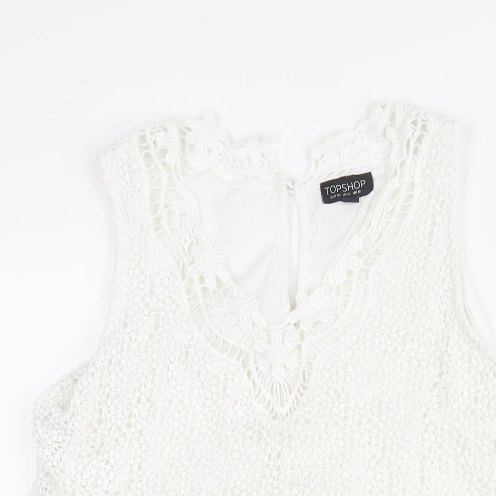 Topshop Womens White Polyester Shift Size 12 V-Neck Button